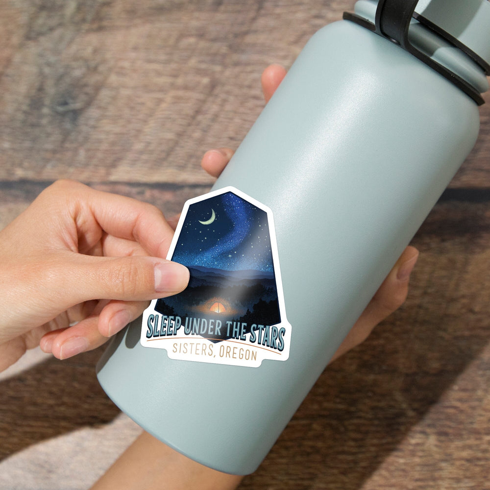 Sisters, Oregon, Sleep Under the Stars, Contour, Vinyl Sticker Sticker Lantern Press 
