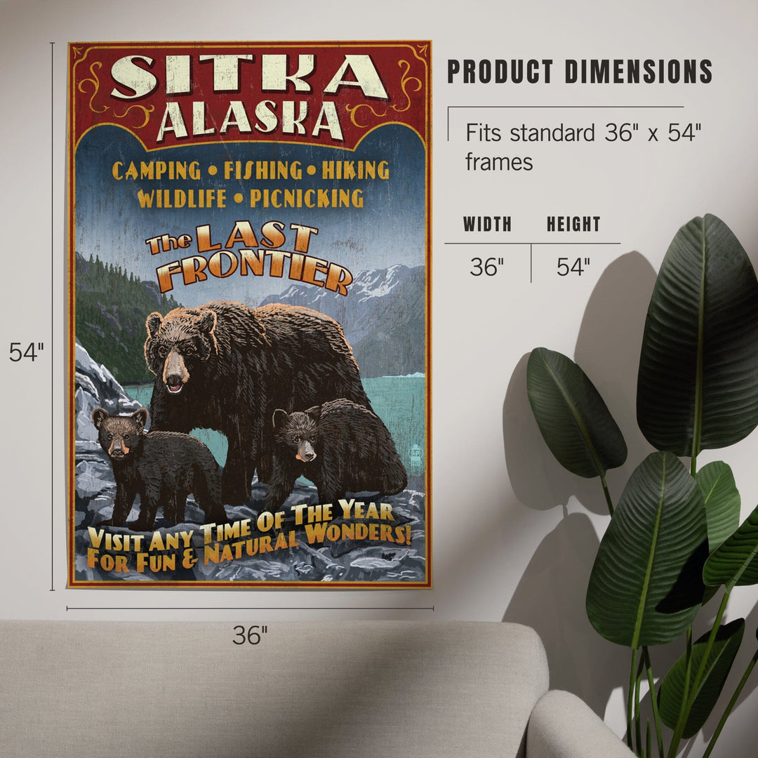 Sitka, Alaska, Black Bear Family Vintage Sign, Art & Giclee Prints Art Lantern Press 