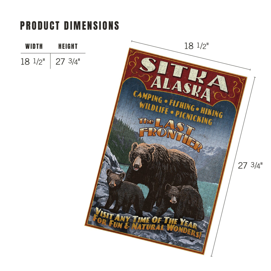 Sitka, Alaska, Black Bear Family Vintage Sign, Jigsaw Puzzle Puzzle Lantern Press 