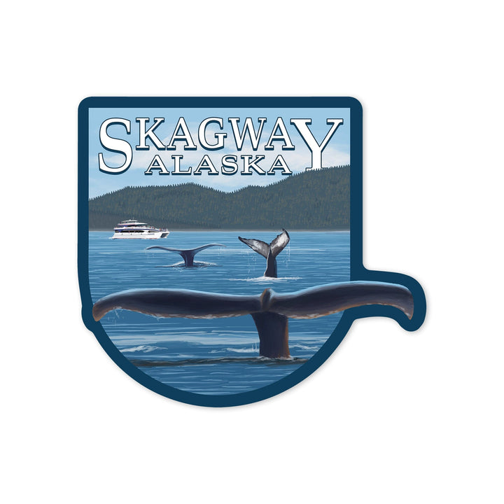 Skagway, Alaska, Humpback Whale Family, Contour, Vinyl Sticker Sticker Lantern Press 