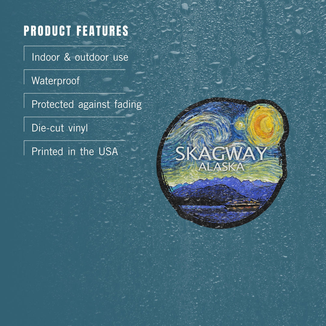 Skagway, Alaska, Inside Passage, Starry Night, Contour, Vinyl Sticker Sticker Lantern Press 