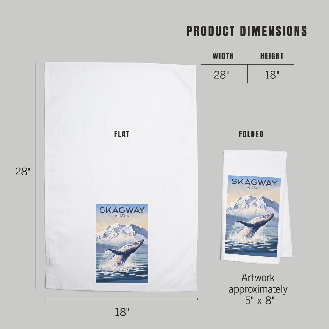 Skagway, Alaska, Lithograph, Breaching Humpback Whale, Organic Cotton Kitchen Tea Towels Kitchen Lantern Press 