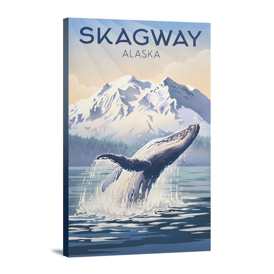 Skagway, Alaska, Lithograph, Breaching Humpback Whale, Stretched Canvas Canvas Lantern Press 