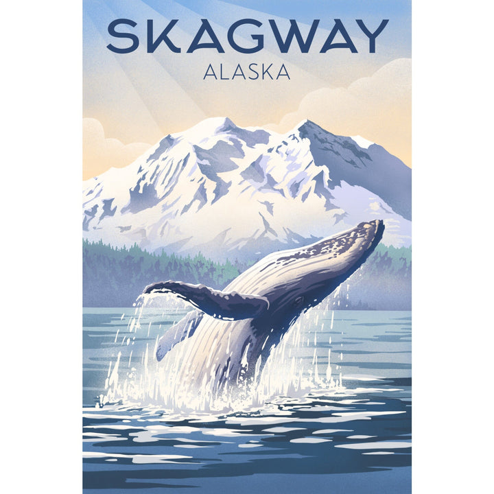 Skagway, Alaska, Lithograph, Breaching Humpback Whale, Stretched Canvas Canvas Lantern Press 