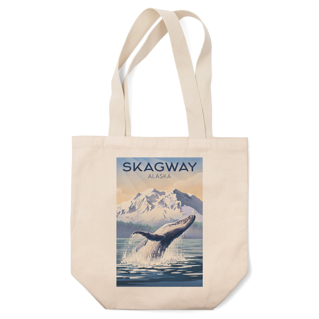 Skagway, Alaska, Lithograph, Breaching Humpback Whale, Tote Bag Totes Lantern Press 