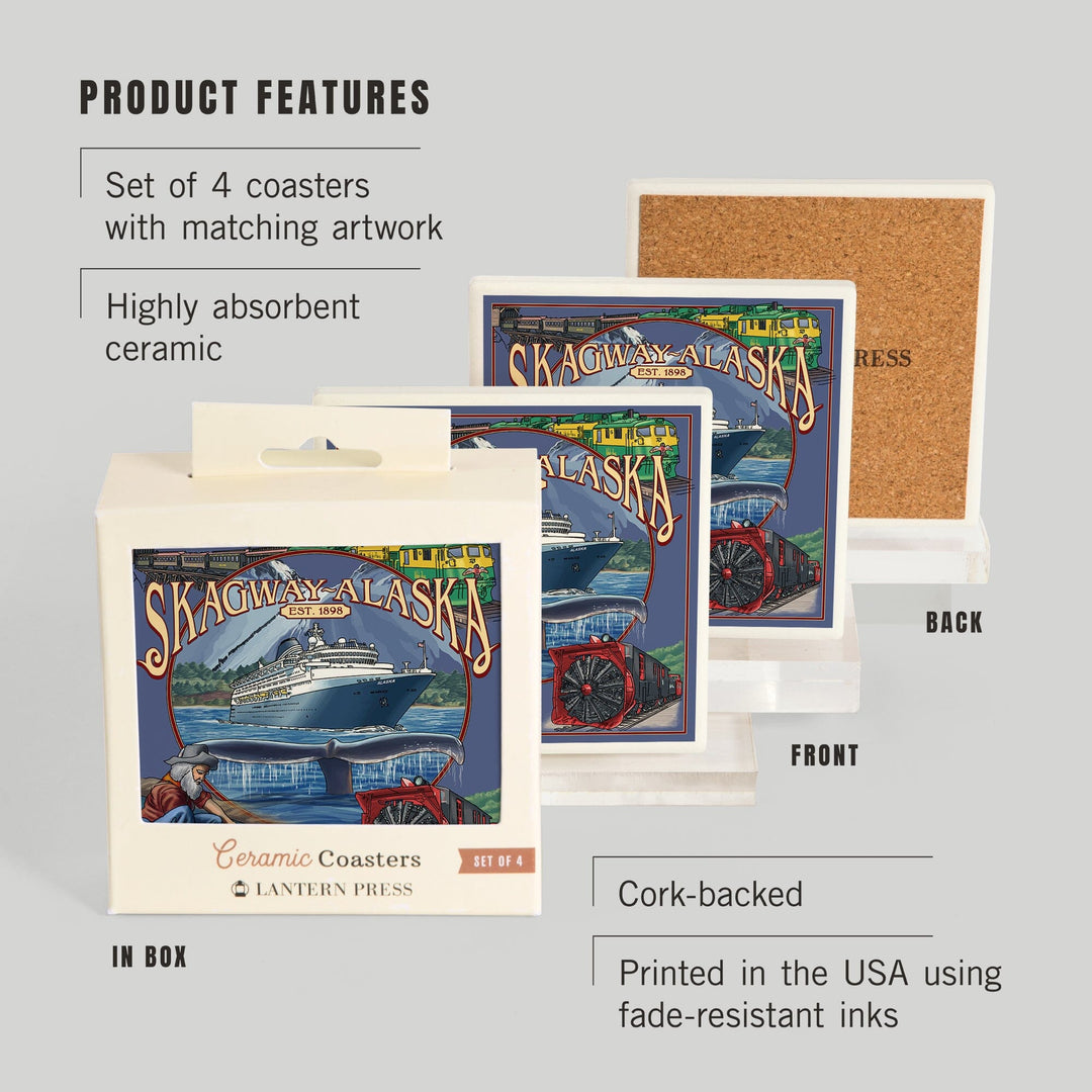 Skagway, Alaska Montage (Ship), Coasters Coasters Lantern Press 