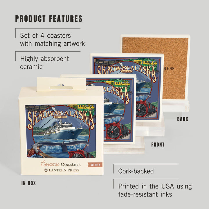 Skagway, Alaska Montage (Ship), Coasters Coasters Lantern Press 