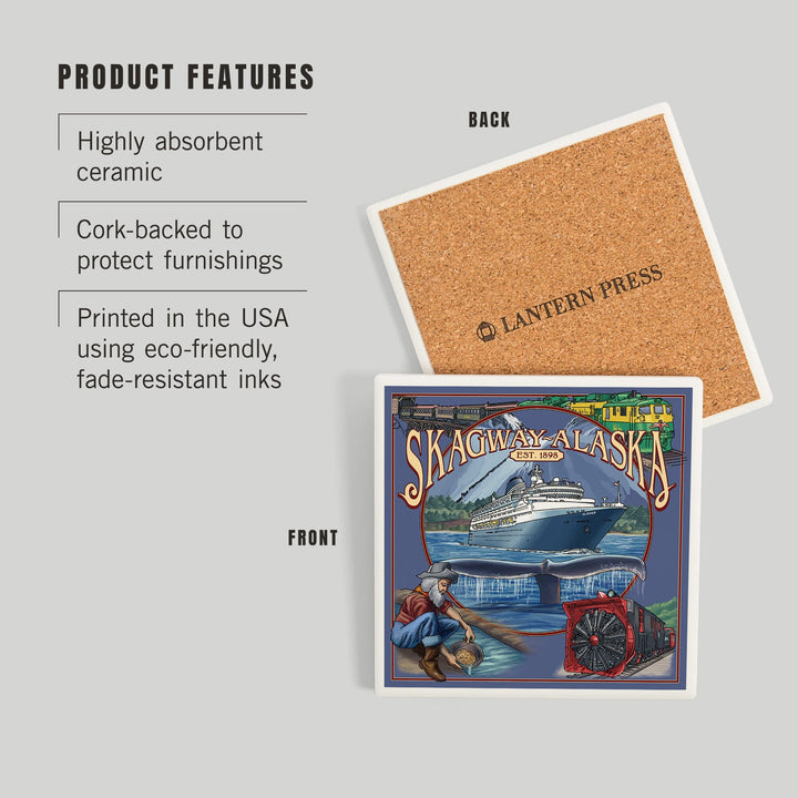 Skagway, Alaska Montage (Ship), Coasters Coasters Lantern Press 