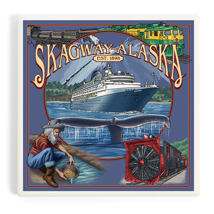 Skagway, Alaska Montage (Ship), Coasters Coasters Lantern Press 