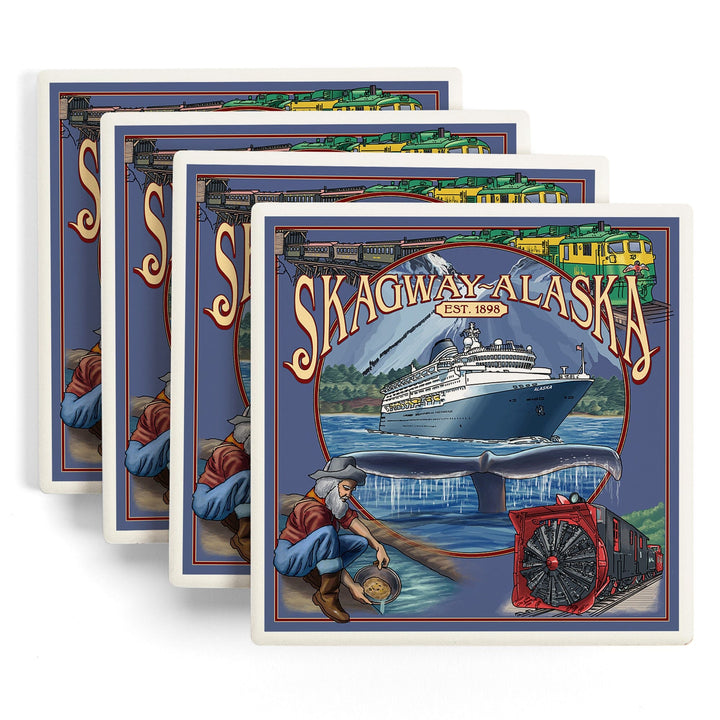 Skagway, Alaska Montage (Ship), Coasters Coasters Lantern Press 