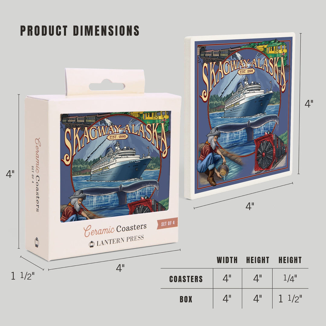 Skagway, Alaska Montage (Ship), Coasters Coasters Lantern Press 