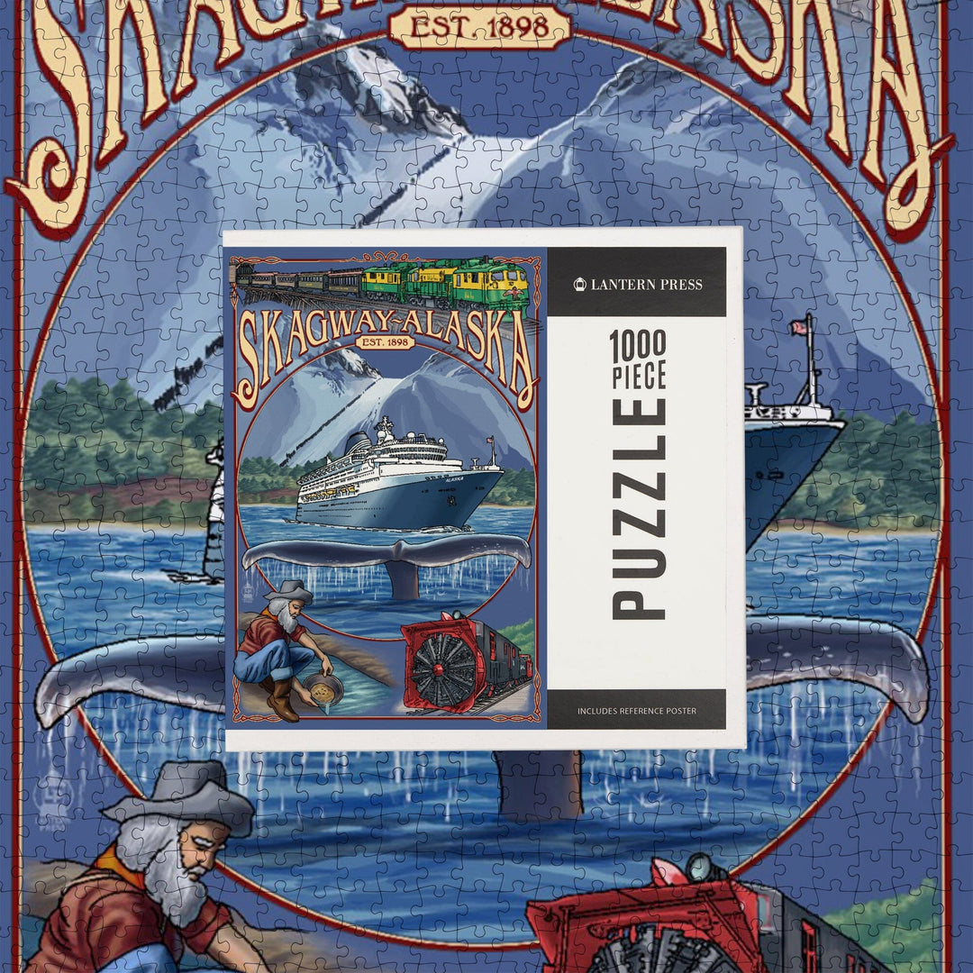 Skagway, Alaska Montage (Ship), Jigsaw Puzzle Puzzle Lantern Press 