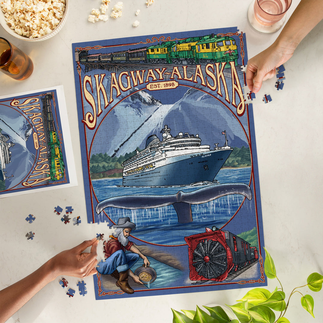 Skagway, Alaska Montage (Ship), Jigsaw Puzzle Puzzle Lantern Press 