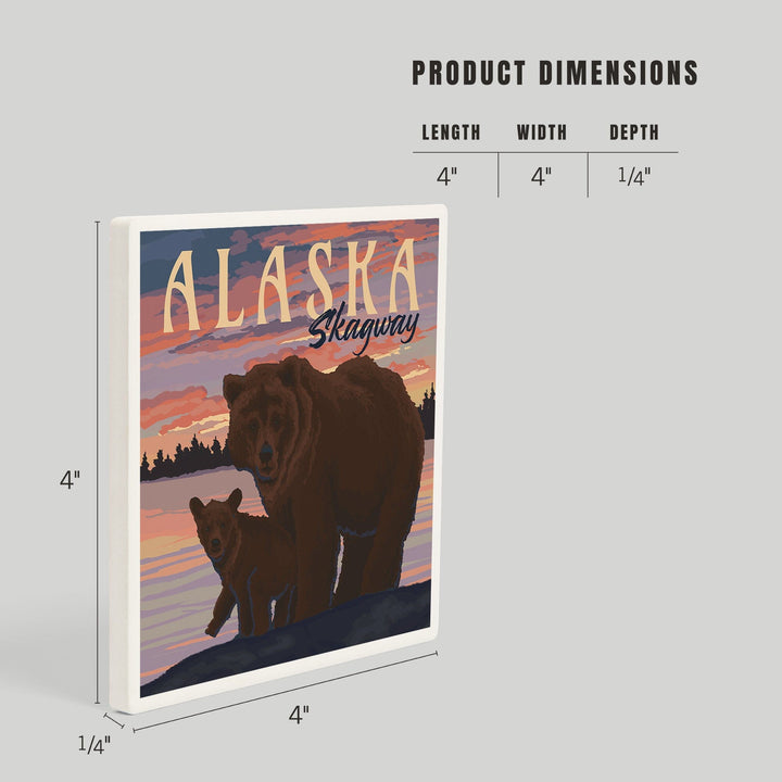 Skagway, Alaska, Painterly, Bear and Cub at Sunset, Coasters Coasters Lantern Press 