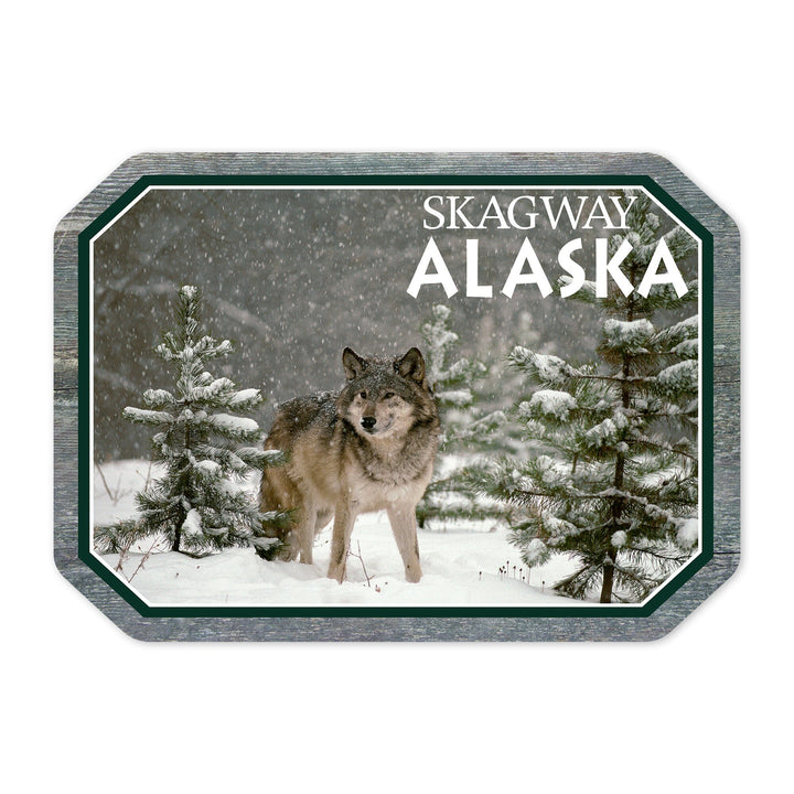 Skagway, Alaska, Wolf in Snow, Contour, Vinyl Sticker Sticker Lantern Press 