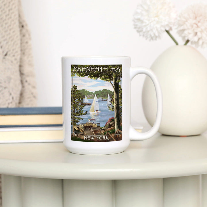 Skaneateles, New York, Lake View with Sailboats, Ceramic Mug Mugs Lantern Press 