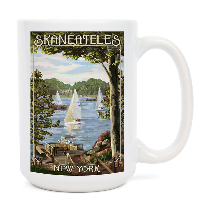 Skaneateles, New York, Lake View with Sailboats, Ceramic Mug Mugs Lantern Press 