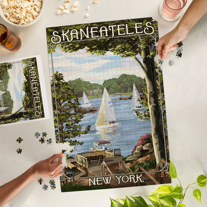 Skaneateles, New York, Lake View with Sailboats, Jigsaw Puzzle Puzzle Lantern Press 