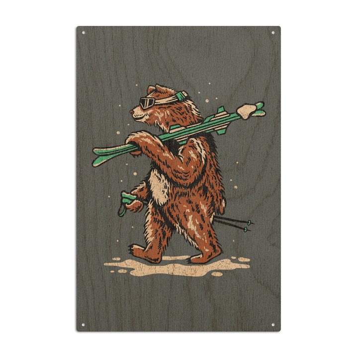 Ski Bear, Distressed Vector, Lantern Press Artwork, Wood Signs and Postcards Wood Lantern Press 10 x 15 Wood Sign 