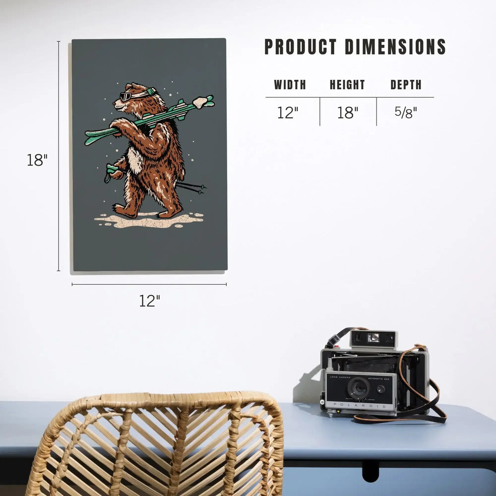 Ski Bear, Distressed Vector, Lantern Press Artwork, Wood Signs and Postcards Wood Lantern Press 