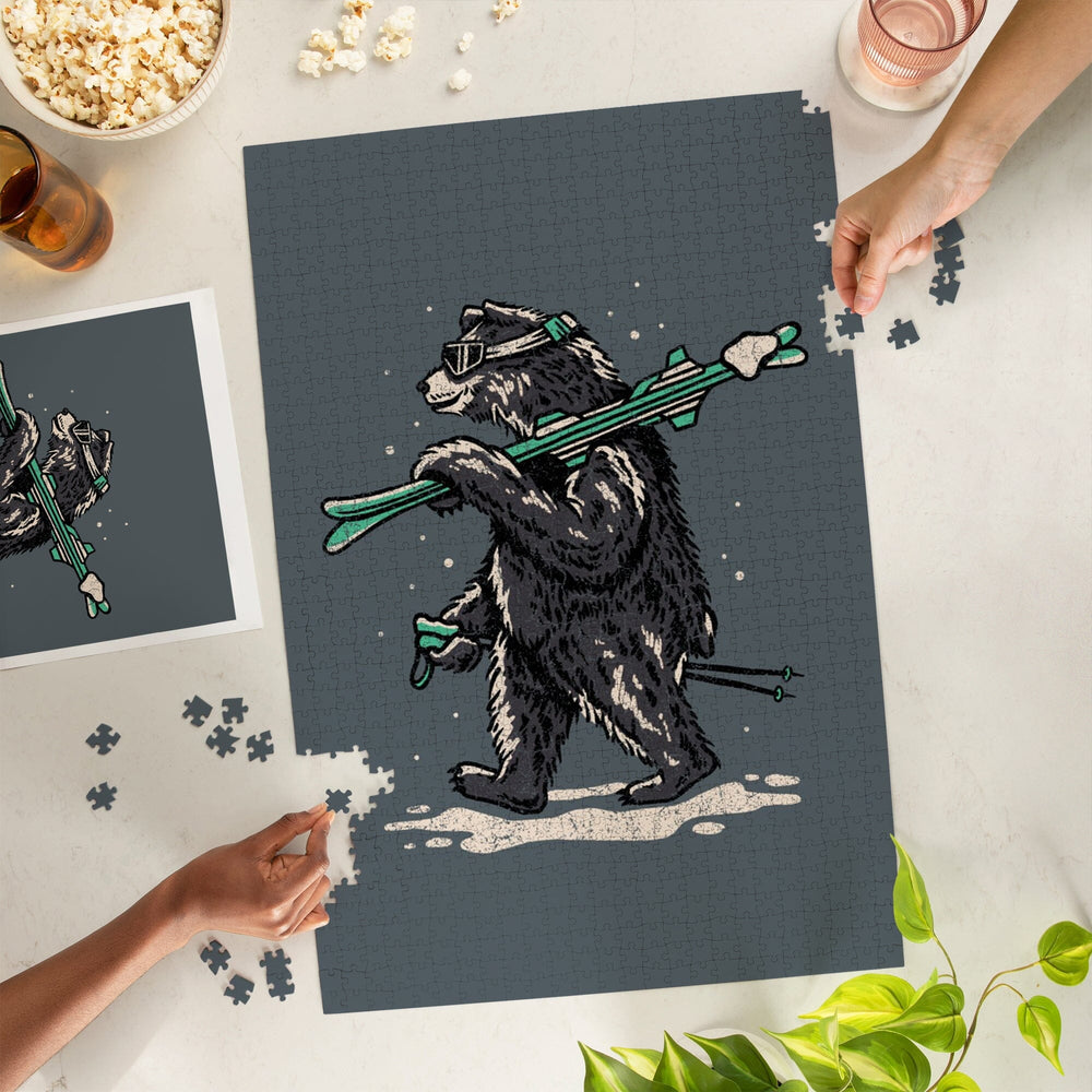 Ski Black Bear, Jigsaw Puzzle Puzzle Lantern Press 