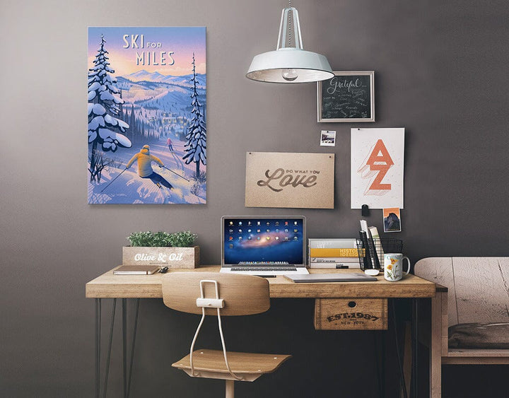 Ski for Miles, Skiing, Stretched Canvas Canvas Lantern Press 