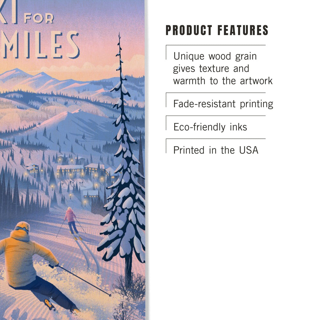 Ski for Miles, Skiing, Wood Signs and Postcards Wood Lantern Press 