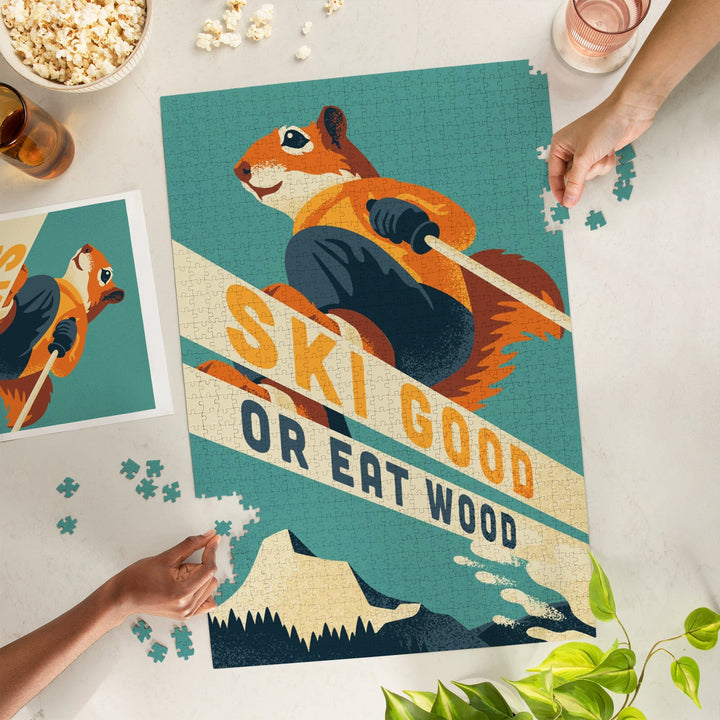 Ski Good or Eat Wood, Animal Activities Series, Ski Squirrel, Jigsaw Puzzle Puzzle Lantern Press 