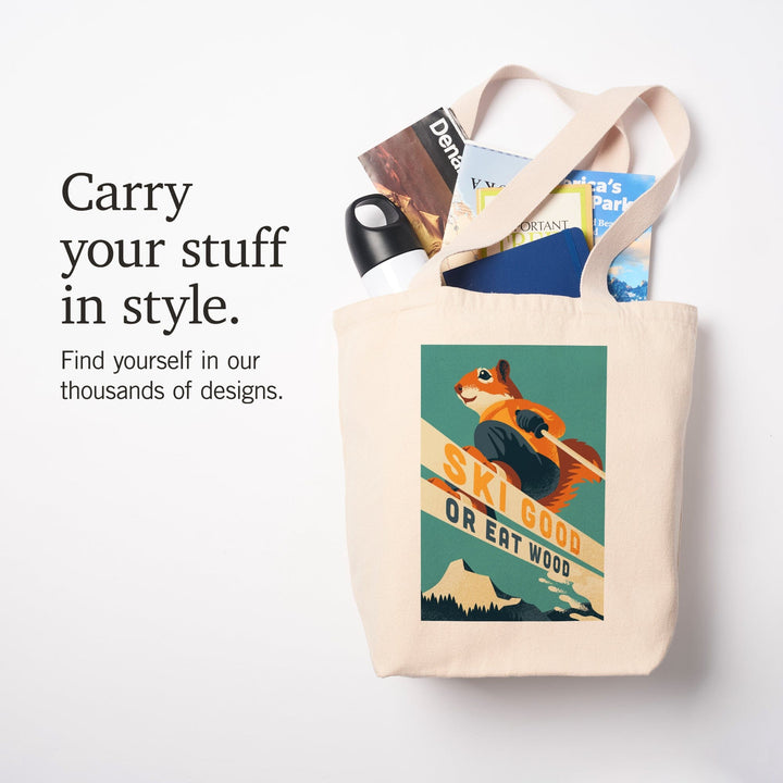 Ski Good or Eat Wood, Animal Activities Series, Ski Squirrel, Tote Bag Totes Lantern Press 