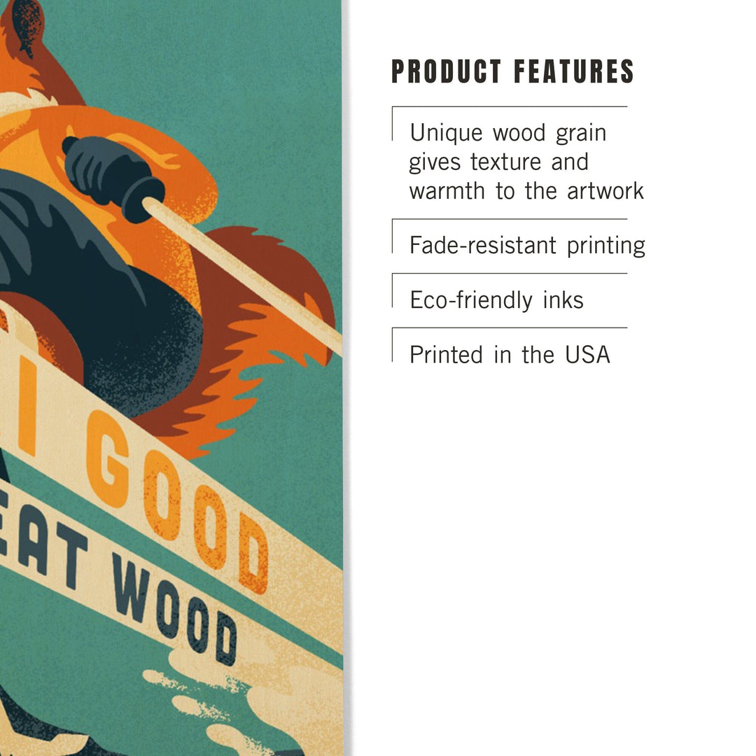 Ski Good or Eat Wood, Animal Activities Series, Ski Squirrel, Wood Signs and Postcards Wood Lantern Press 