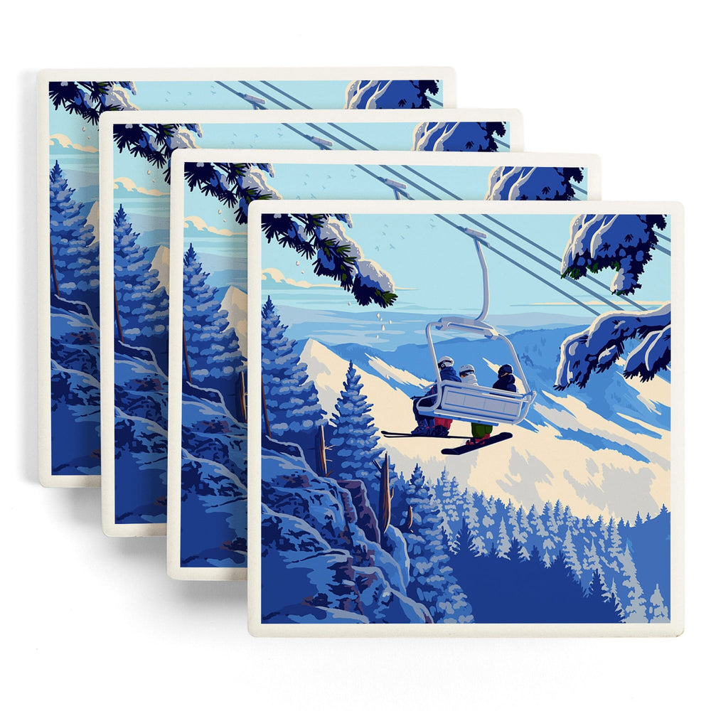 Ski Lift Above The Trees, Coasters Coasters Lantern Press 