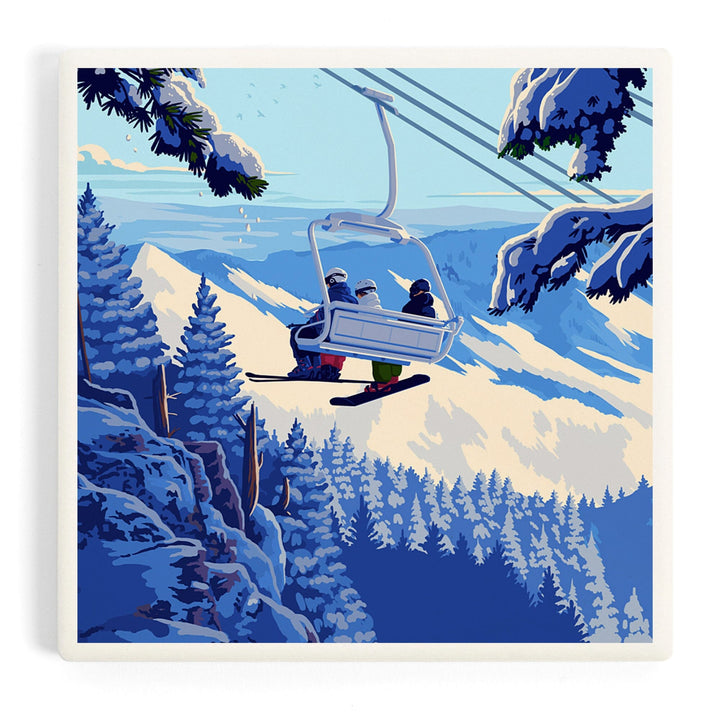 Ski Lift Above The Trees, Coasters Coasters Lantern Press Coaster 