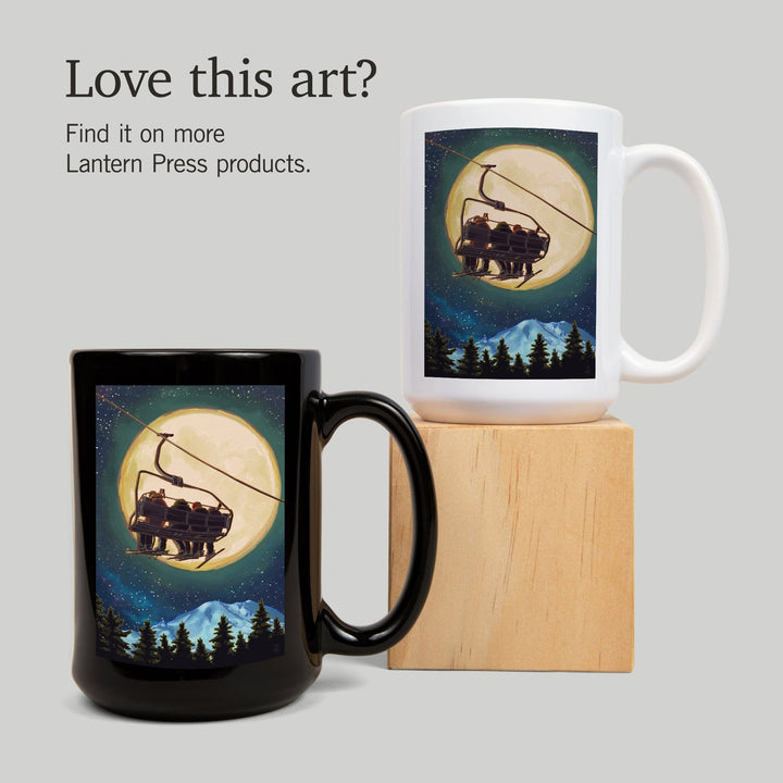 Ski Lift and Full Moon, Ceramic Mug Mugs Lantern Press 