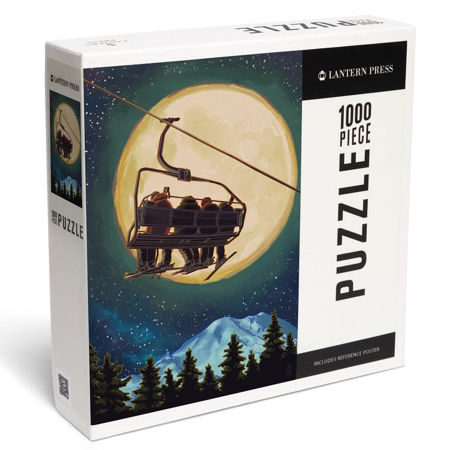 Ski Lift and Full Moon, Jigsaw Puzzle Puzzle Lantern Press 
