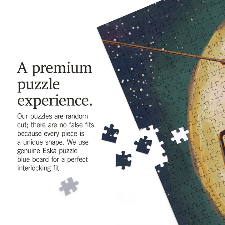 Ski Lift and Full Moon, Jigsaw Puzzle Puzzle Lantern Press 