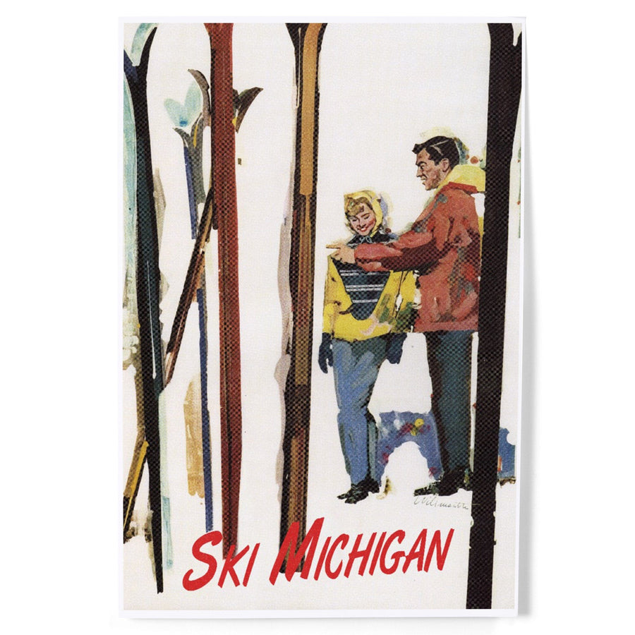 Ski Michigan, Couple by Skis in the Snow, Art & Giclee Prints Art Lantern Press 