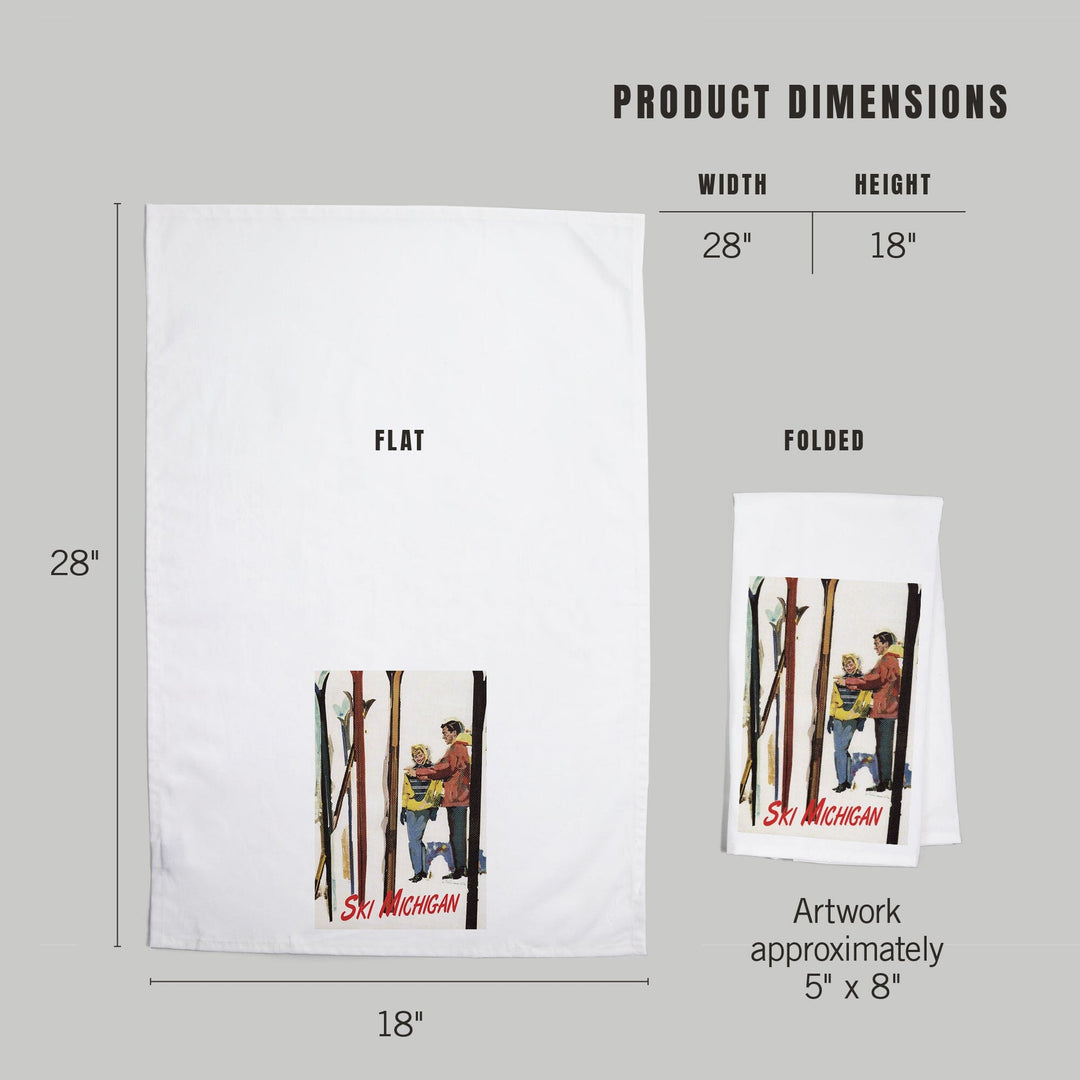 Ski Michigan, Couple by Skis in the Snow, Organic Cotton Kitchen Tea Towels Kitchen Lantern Press 