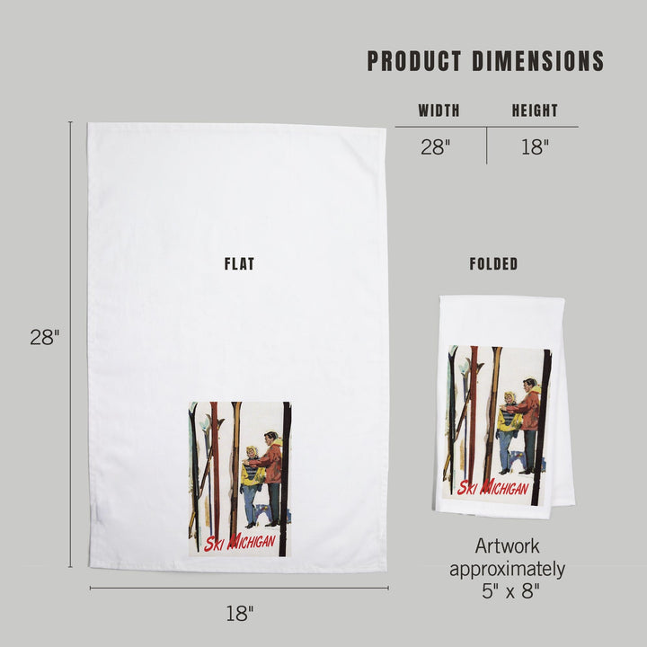 Ski Michigan, Couple by Skis in the Snow, Organic Cotton Kitchen Tea Towels Kitchen Lantern Press 