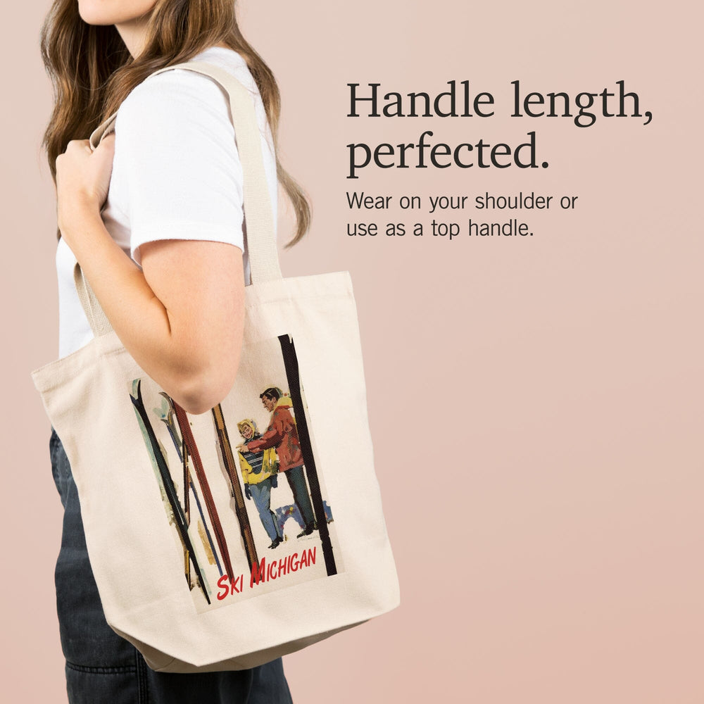 Ski Michigan, Couple by Skis in the Snow, Tote Bag Totes Lantern Press 