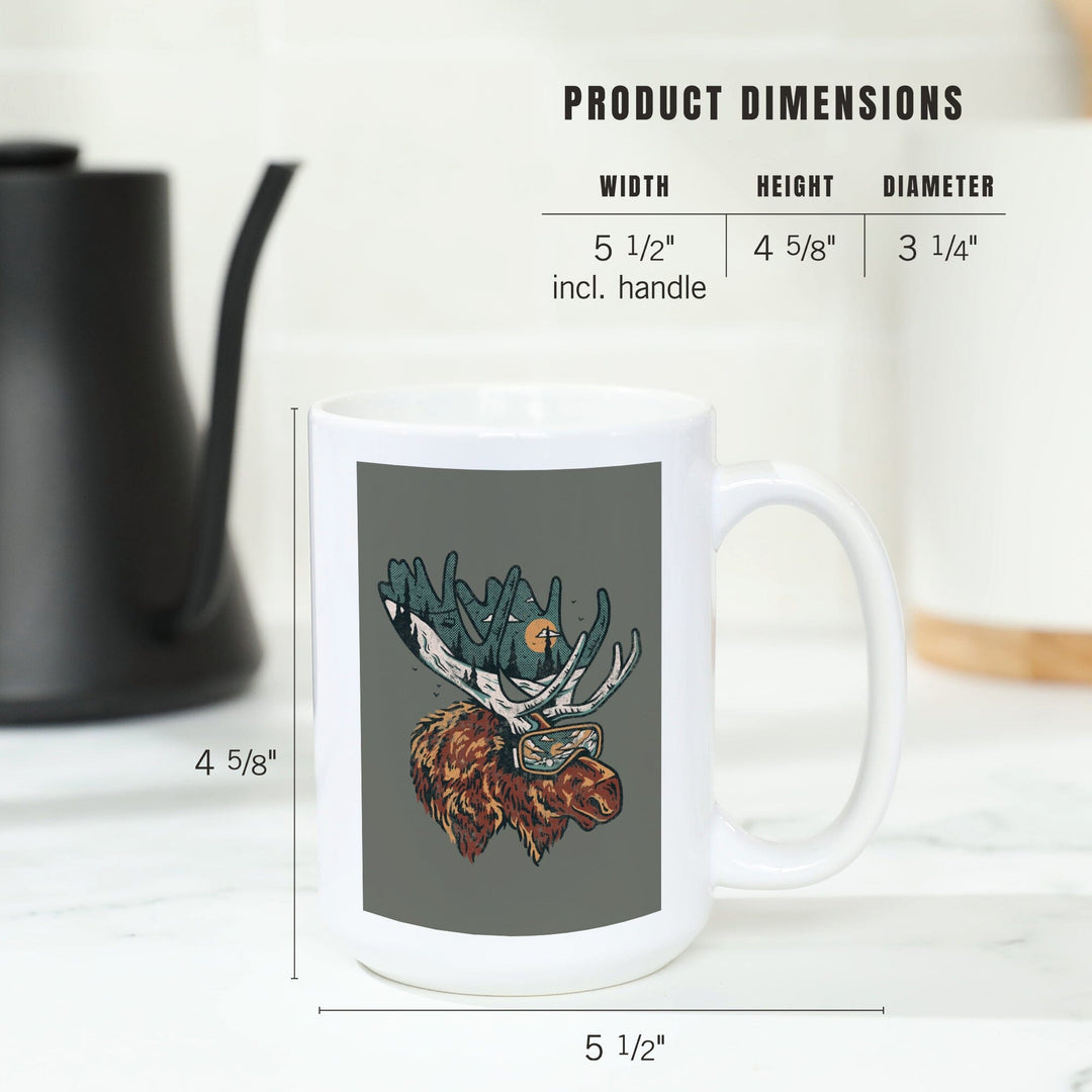 Ski Moose, Distressed Vector, Lantern Press Artwork, Ceramic Mug Mugs Lantern Press 