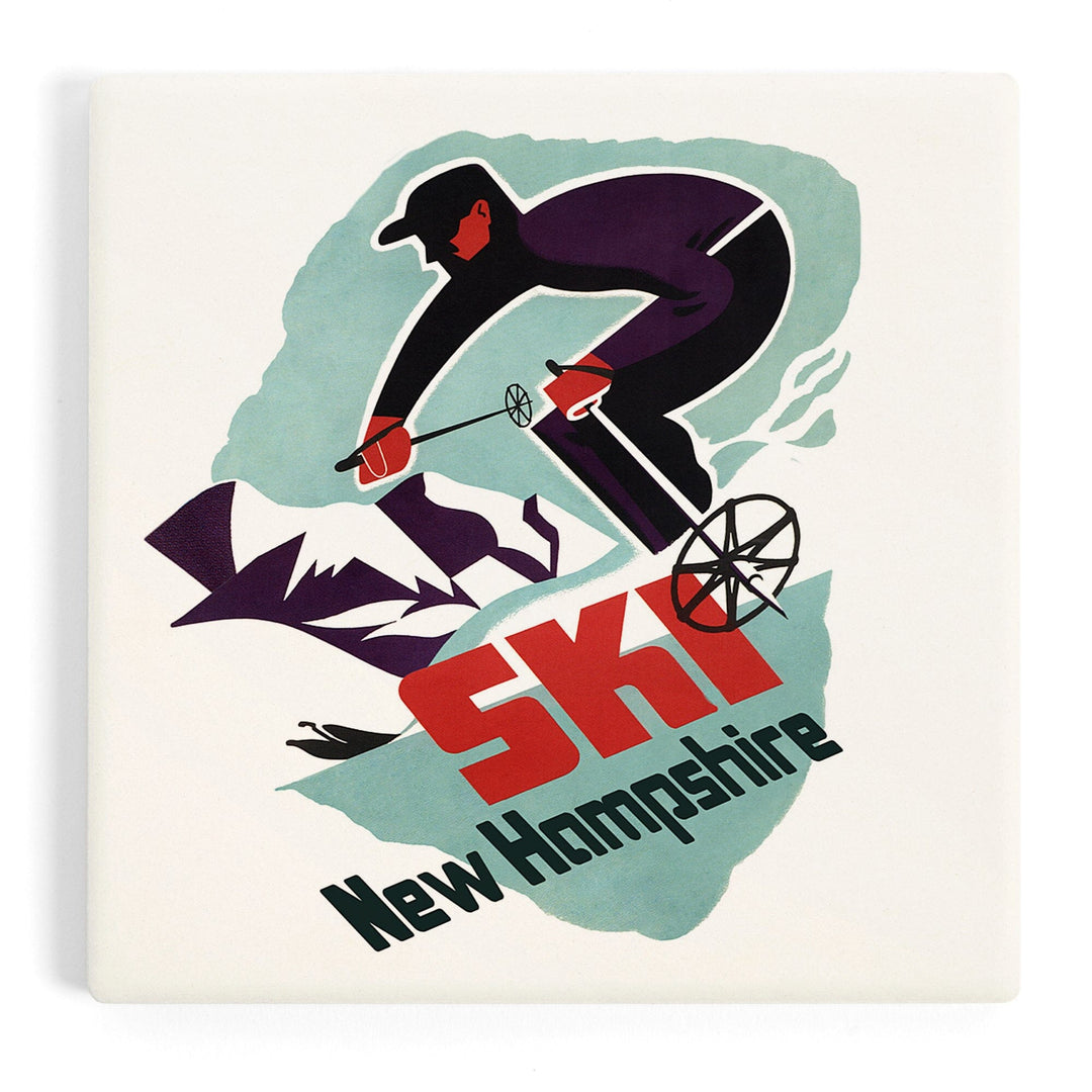 Ski New Hampshire, Retro Skier, Coasters Coasters Lantern Press Coaster 