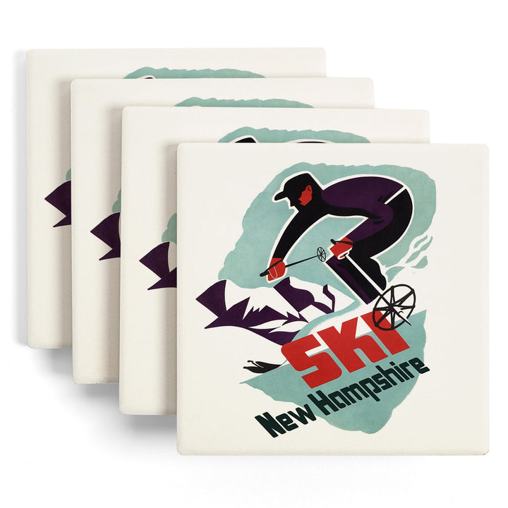 Ski New Hampshire, Retro Skier, Lantern Press Artwork, Coaster Set Coasters Lantern Press 