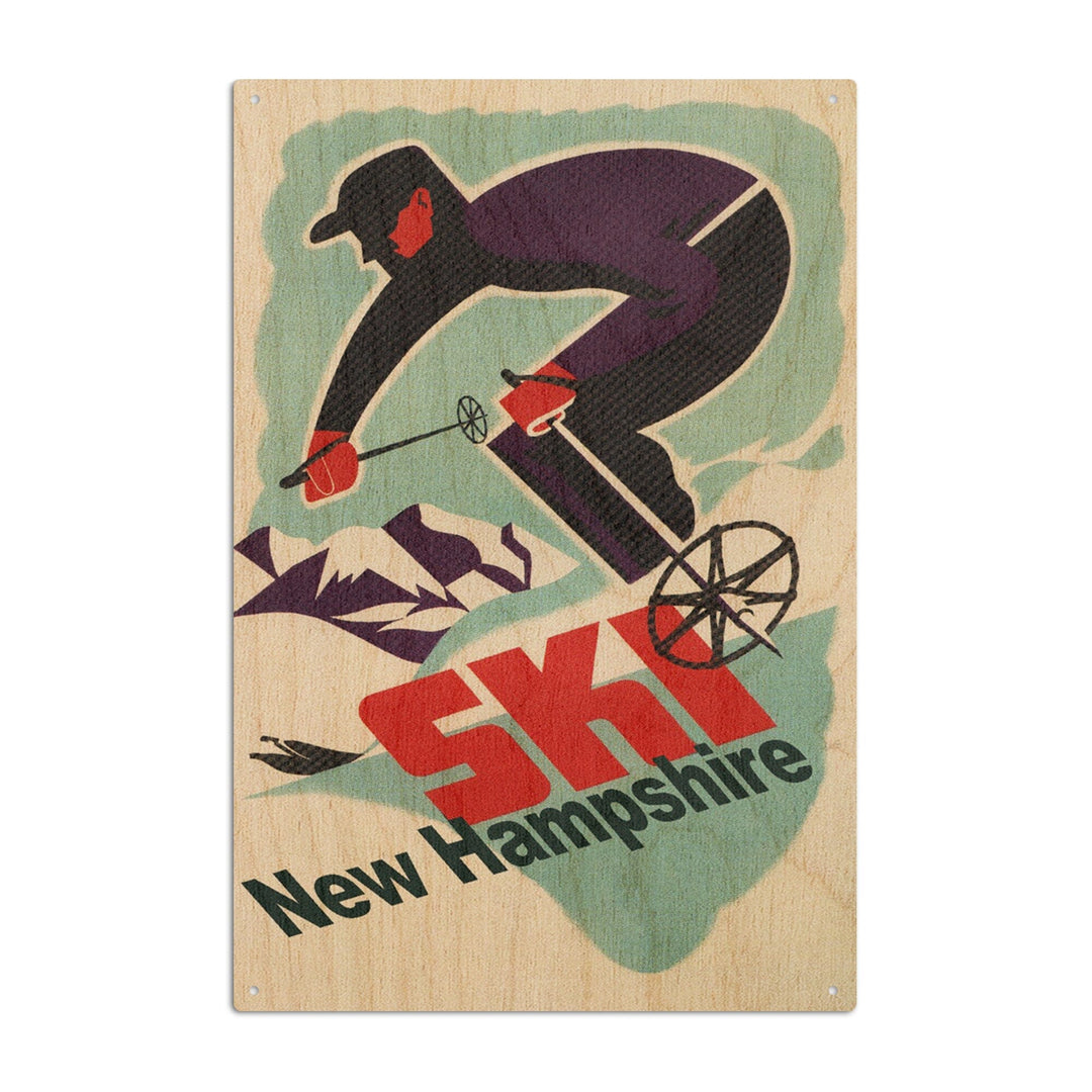 Ski New Hampshire, Retro Skier, Lantern Press Artwork, Wood Signs and Postcards Wood Lantern Press 10 x 15 Wood Sign 