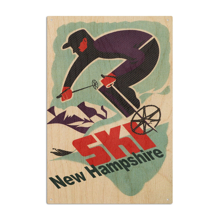 Ski New Hampshire, Retro Skier, Lantern Press Artwork, Wood Signs and Postcards Wood Lantern Press 10 x 15 Wood Sign 