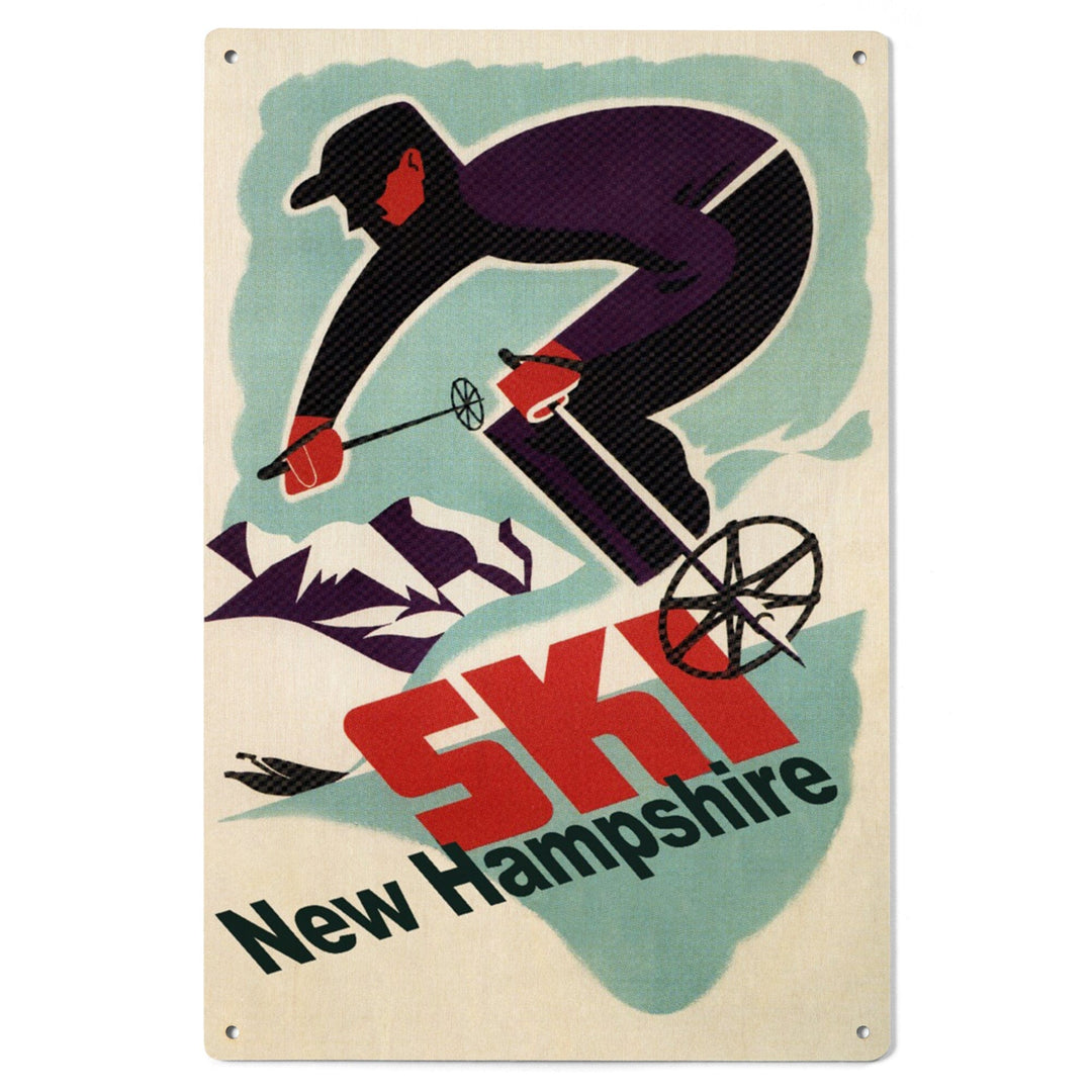 Ski New Hampshire, Retro Skier, Lantern Press Artwork, Wood Signs and Postcards Wood Lantern Press 