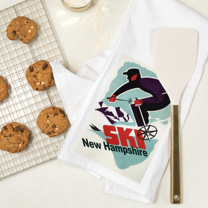 Ski New Hampshire, Retro Skier, Organic Cotton Kitchen Tea Towels Kitchen Lantern Press 