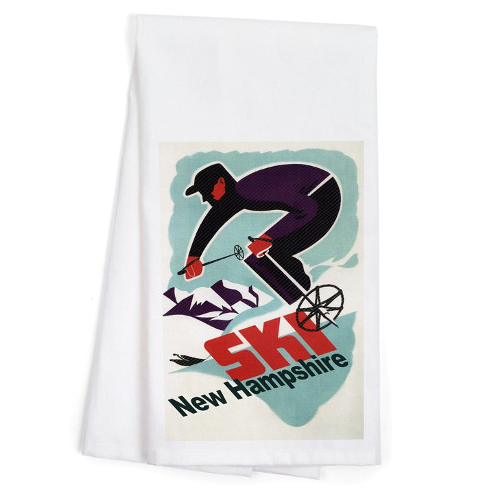 Ski New Hampshire, Retro Skier, Organic Cotton Kitchen Tea Towels Kitchen Lantern Press 