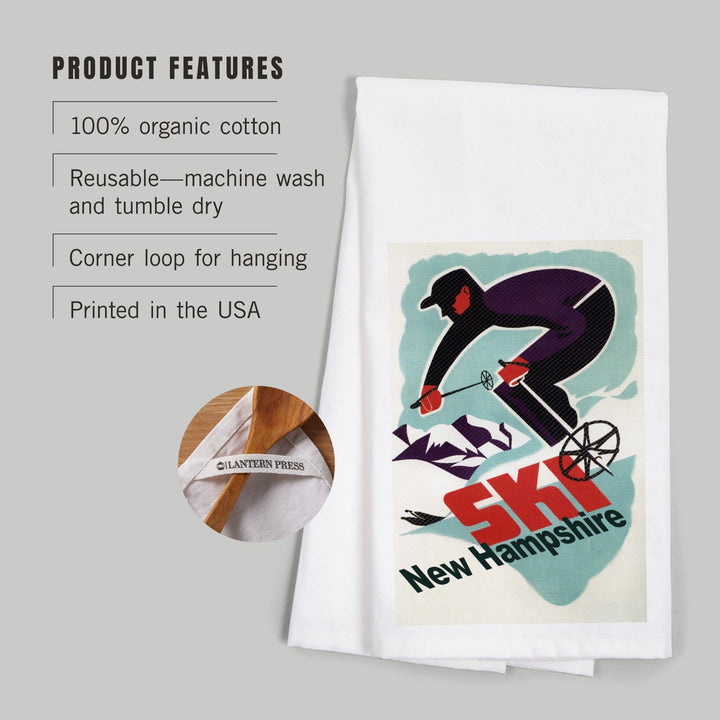 Ski New Hampshire, Retro Skier, Organic Cotton Kitchen Tea Towels Kitchen Lantern Press 