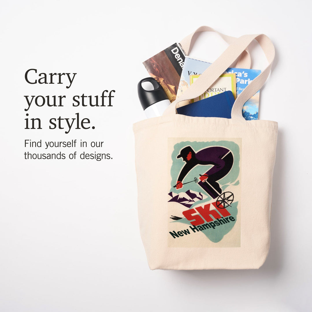 Ski New Hampshire, Retro Skier, Tote Bag Totes Lantern Press 