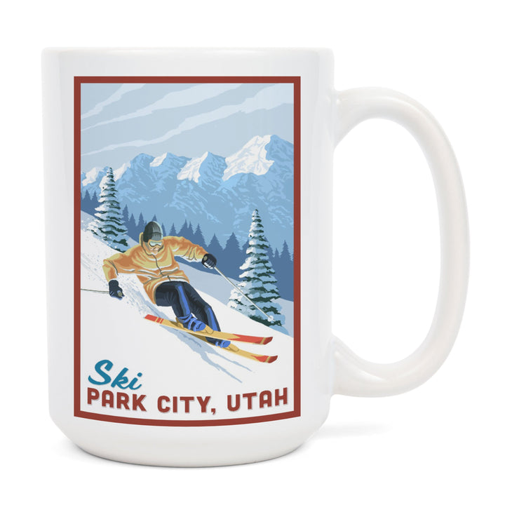 Ski Park City, Utah, Downhill Skier, Ceramic Mug Mugs Lantern Press 